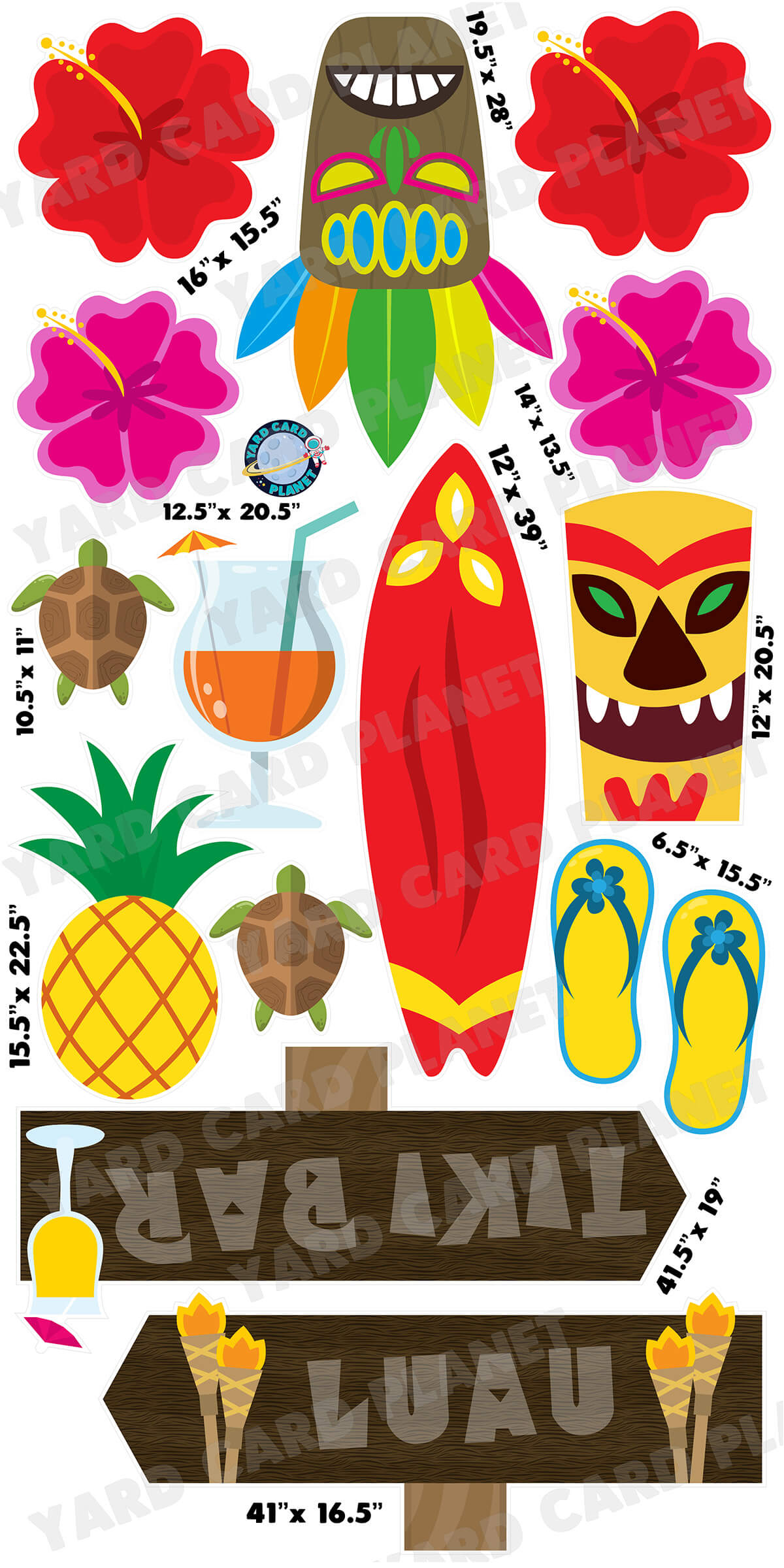 Hawaiian Luau Yard Card Flair Set