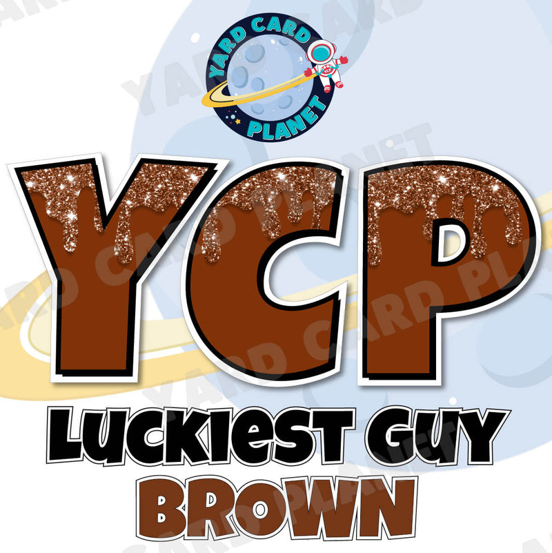 18" Luckiest Guy 38 pc. Large Letter and Symbols Set in Drip Glitter Pattern Brown