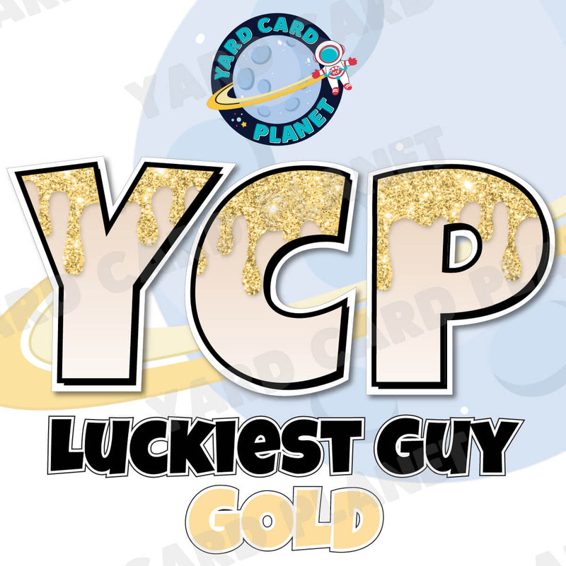 18" Luckiest Guy 38 pc. Large Letter and Symbols Set in Drip Glitter Pattern Gold