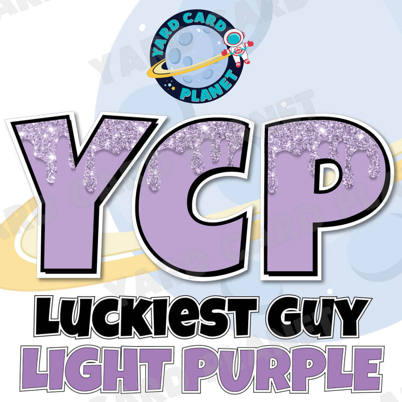 18" Luckiest Guy 38 pc. Large Letter and Symbols Set in Drip Glitter Pattern Light Purple