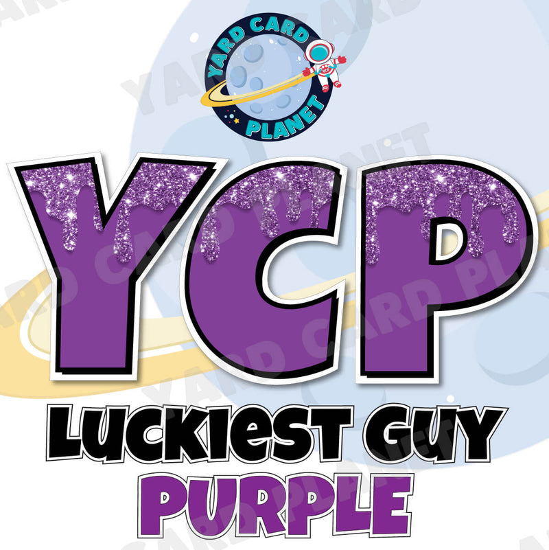 18" Luckiest Guy 38 pc. Large Letter and Symbols Set in Drip Glitter Pattern Purple