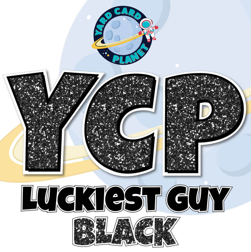 23" Luckiest Guy Large Letter and Symbols Set in Black Glitter Pattern