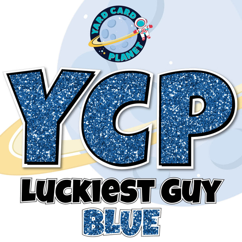 23" Luckiest Guy Large Letter and Symbols Set in Blue Glitter Pattern