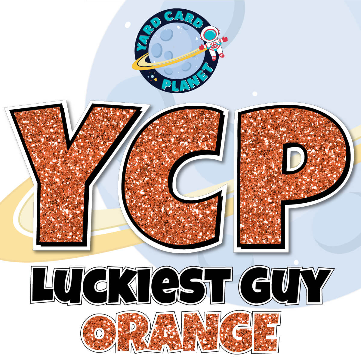 18" Luckiest Guy Large Letter and Symbols Set in Orange Glitter Pattern