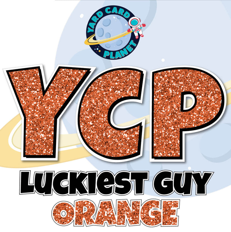 23" Luckiest Guy Large Letter and Symbols Set in Orange Glitter Pattern