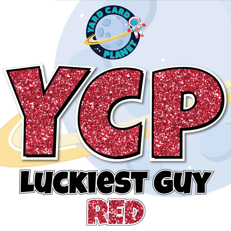 23" Luckiest Guy Large Letter and Symbols Set in Red Glitter Pattern