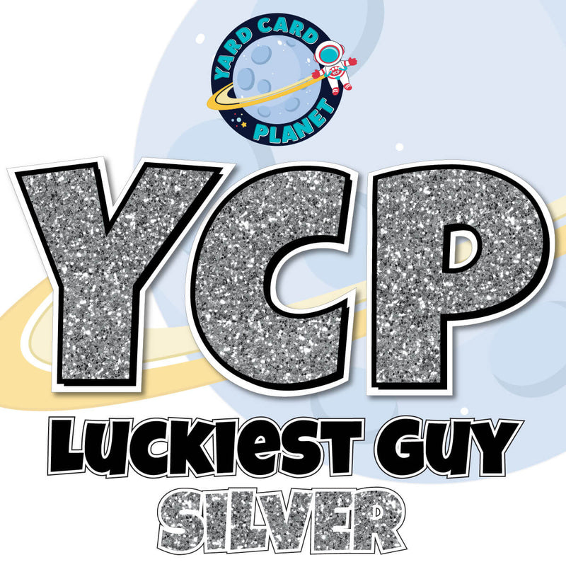 23" Luckiest Guy Large Letter and Symbols Set in Silver Glitter Pattern