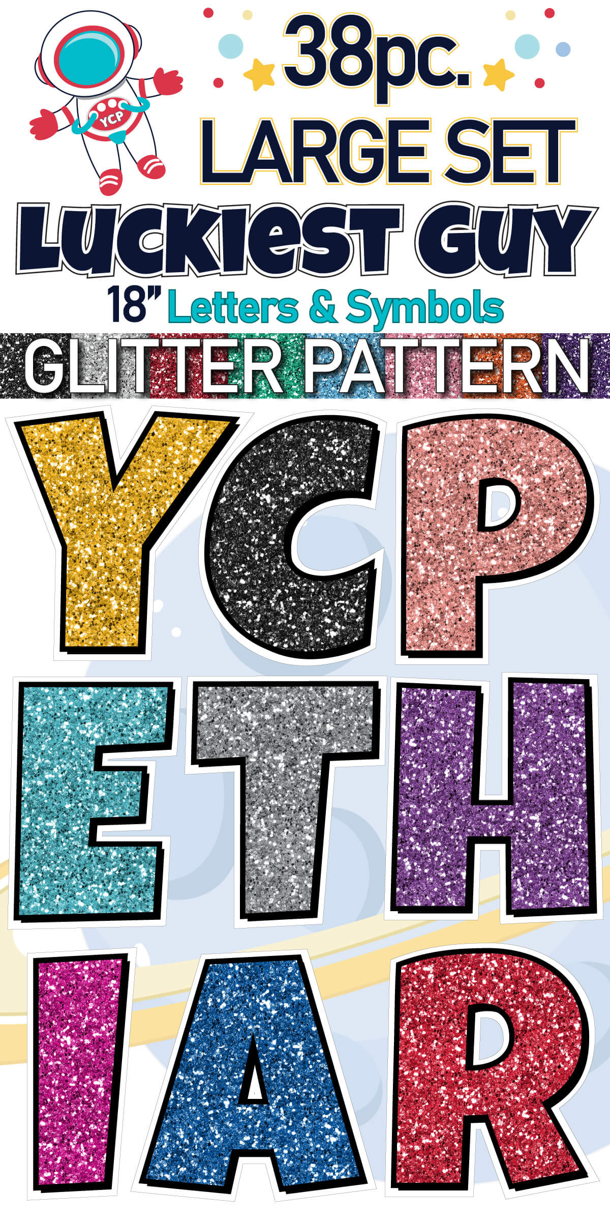 18" Luckiest Guy 38 pc. Large Letter and Symbols Set in Glitter Pattern