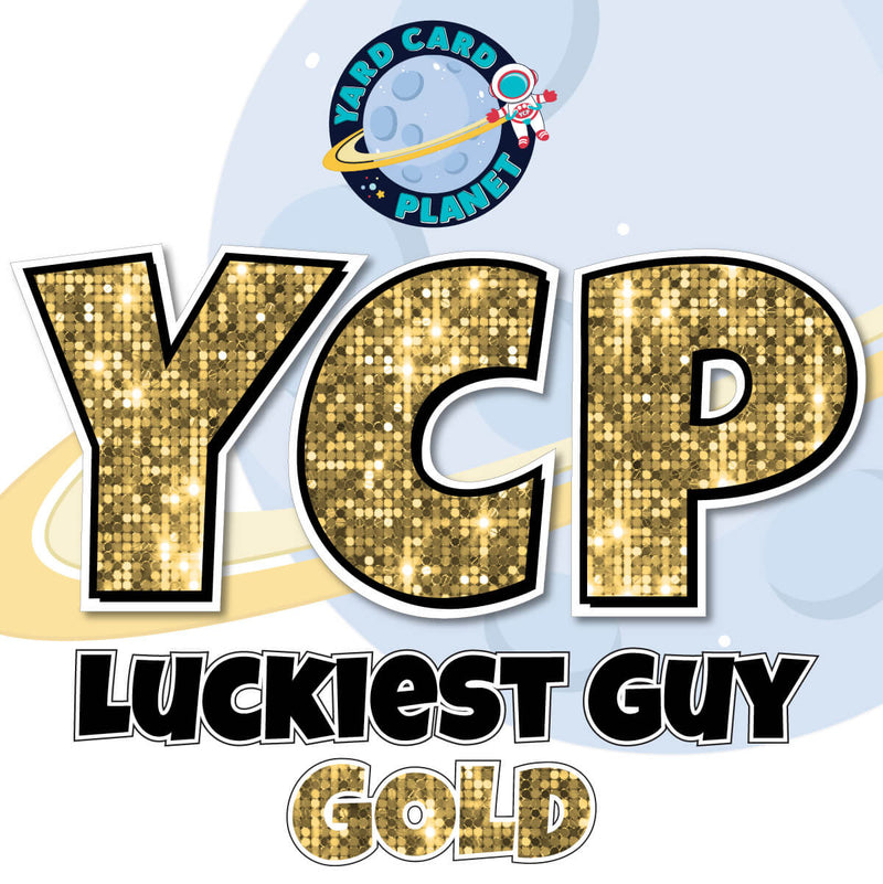 23" Luckiest Guy Large Letter and Symbols Set in Gold Sequin Pattern