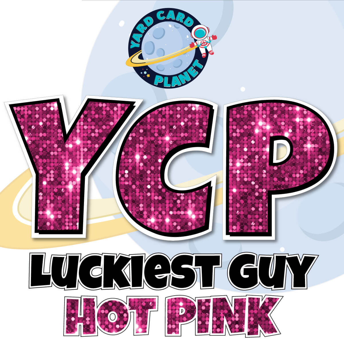 18" Luckiest Guy Large Letter and Symbols Set in Hot Pink Sequin Pattern