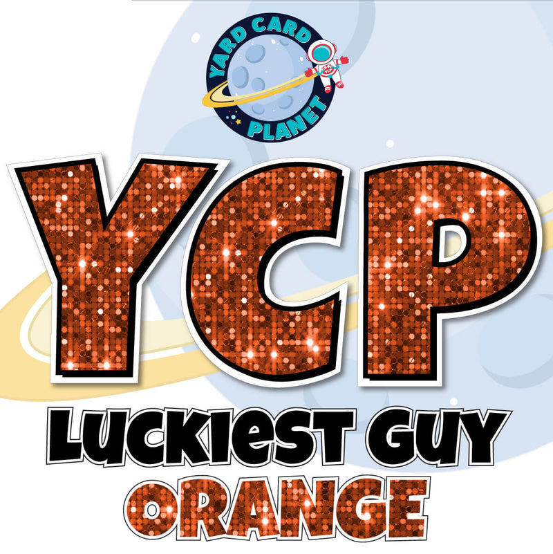 23" Luckiest Guy Large Letter and Symbols Set in Orange Sequin Pattern
