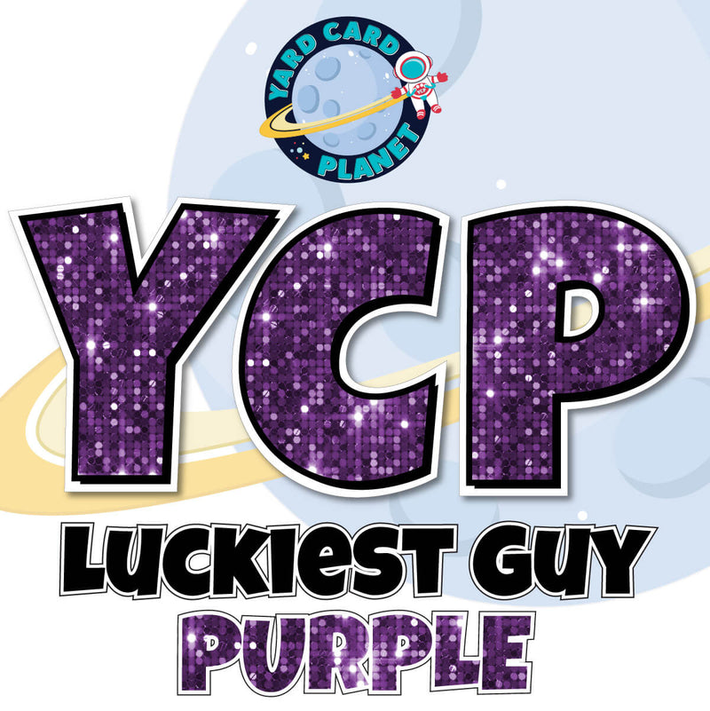 23" Luckiest Guy Large Letter and Symbols Set in Purple Sequin Pattern