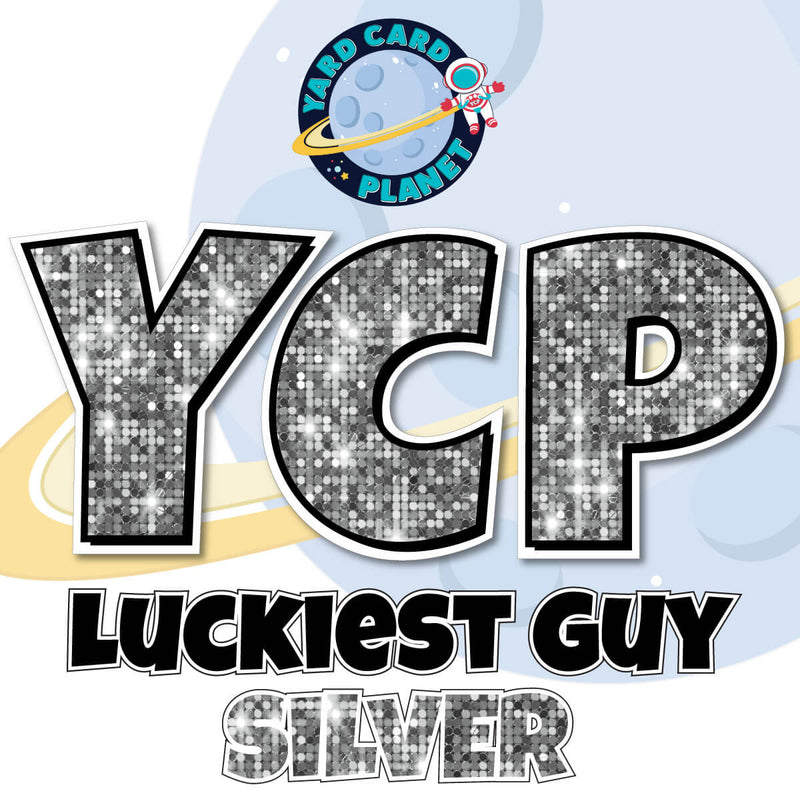 23" Luckiest Guy Large Letter and Symbols Set in Silver Sequin Pattern