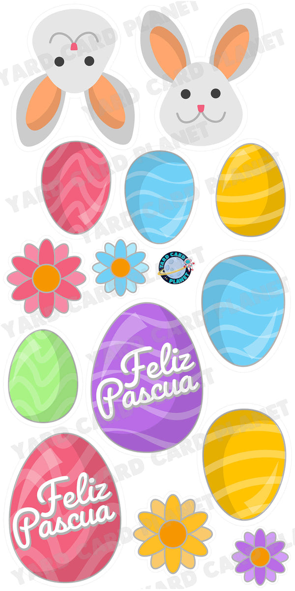 Feliz Pascua Easter Bunny and Easter Eggs Yard Card Flair Set
