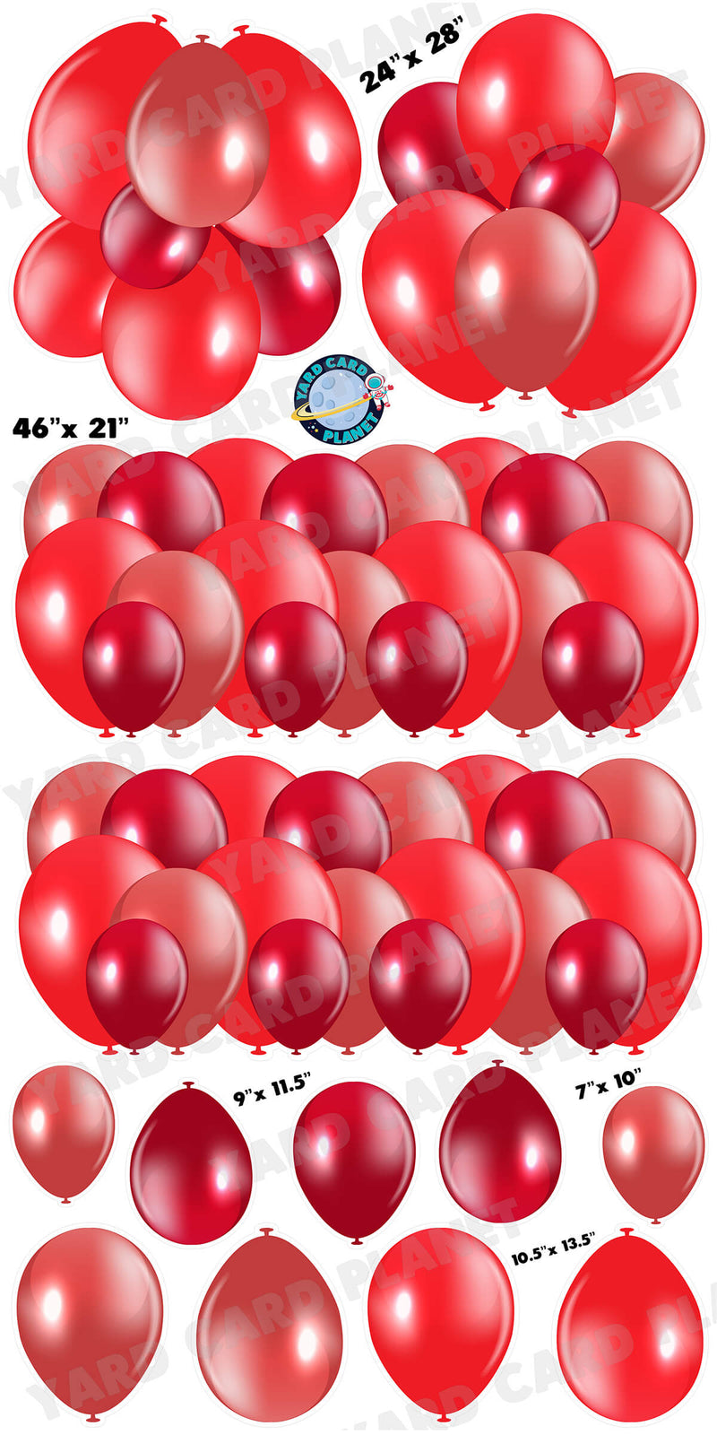Red Balloon Panels, Bouquets and Singles Yard Card Set