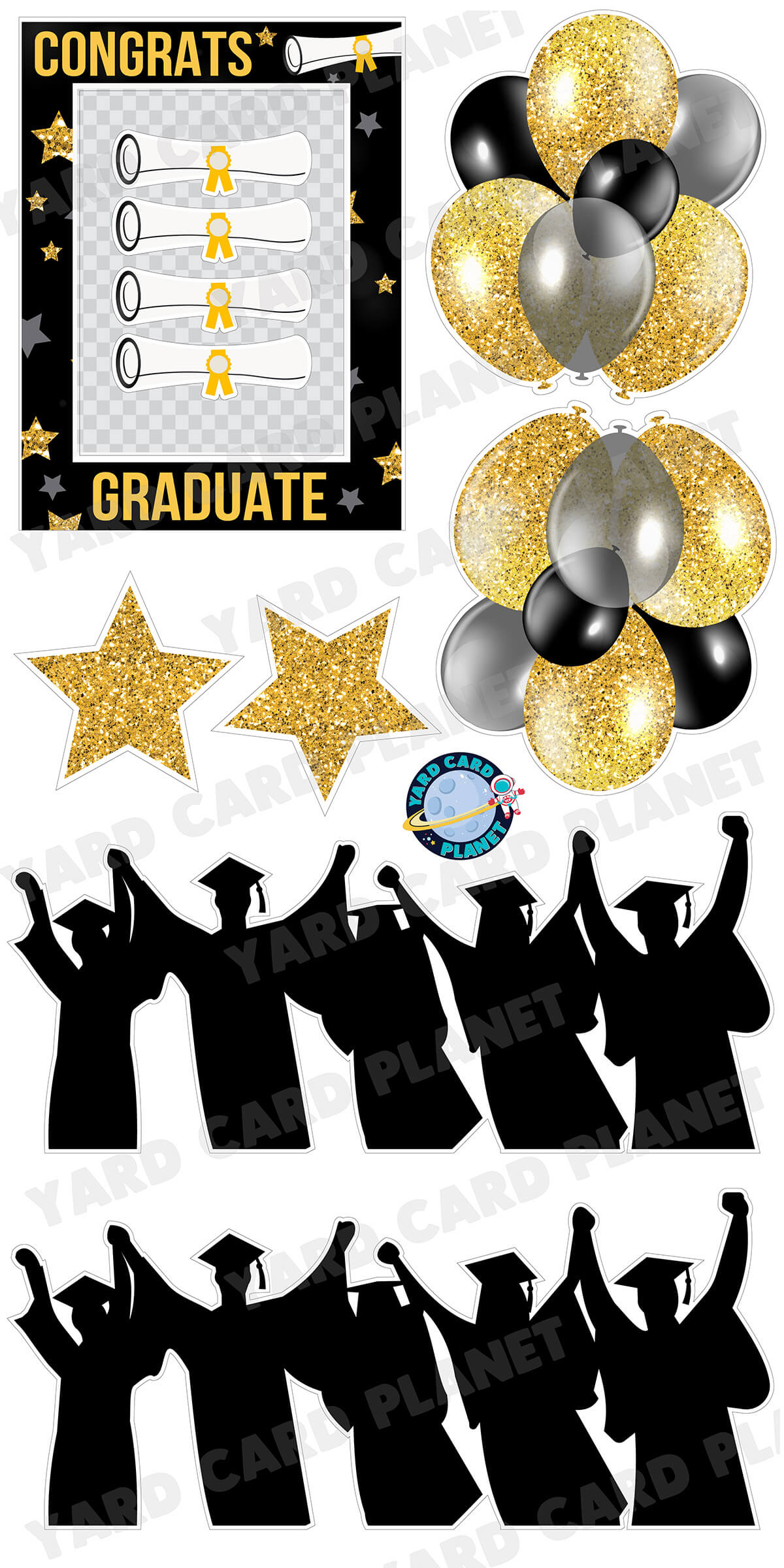 Congrats Graduate Photo Frame, Balloon Bouquets and EZ Setup Panels Yard Card Set