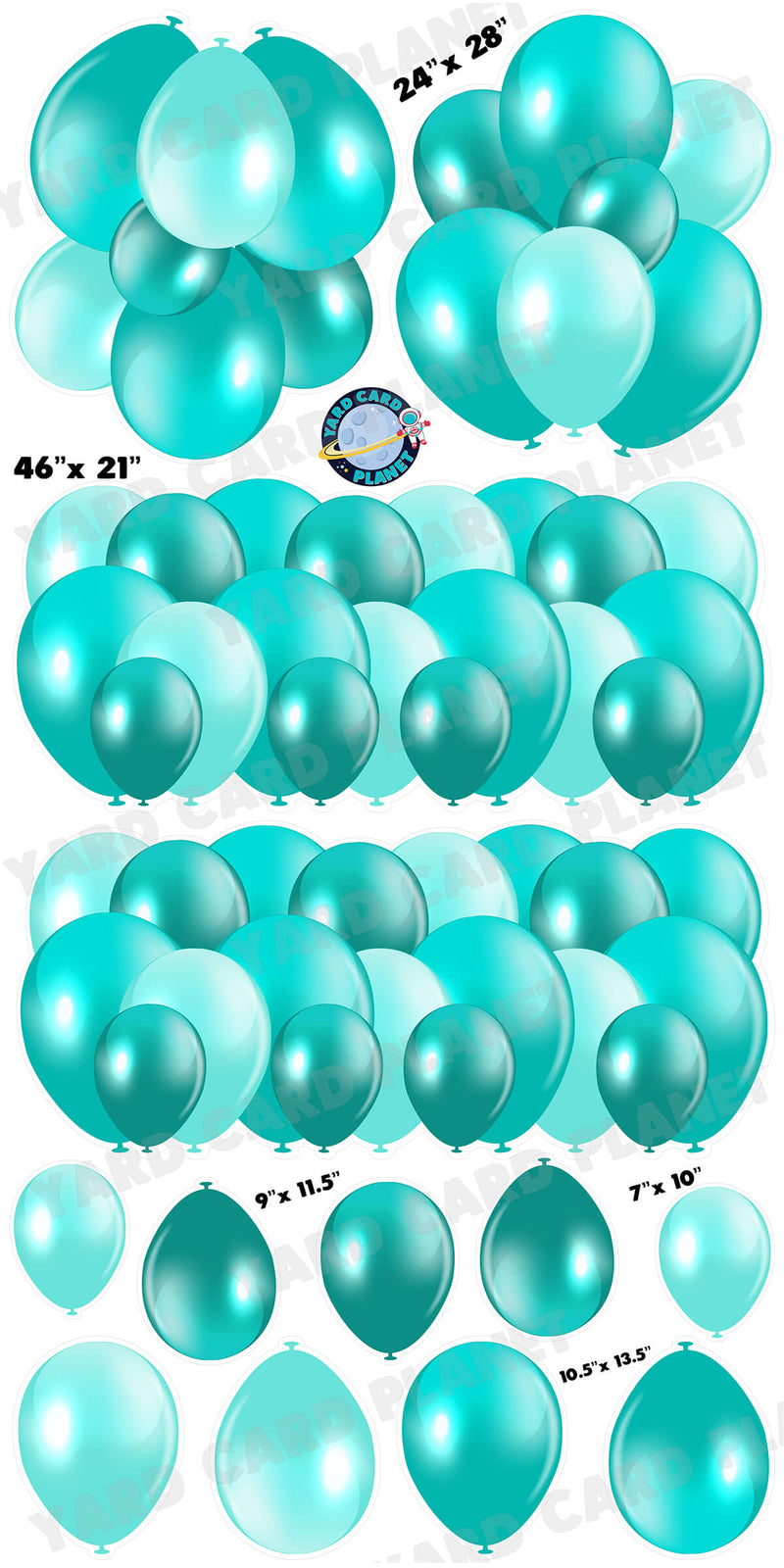 Teal Balloon Panels, Bouquets and Singles Yard Card Set