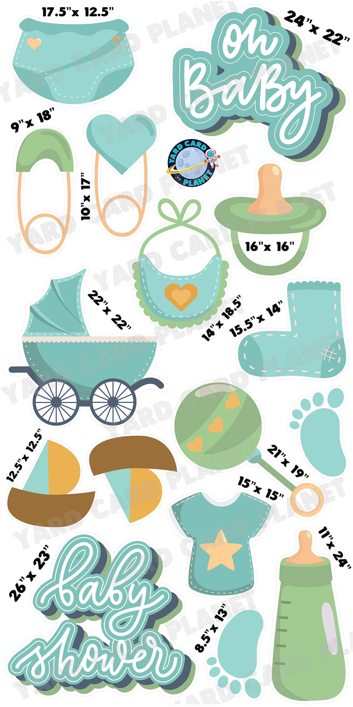 Oh Baby Boy Baby Shower Yard Card Flair Set