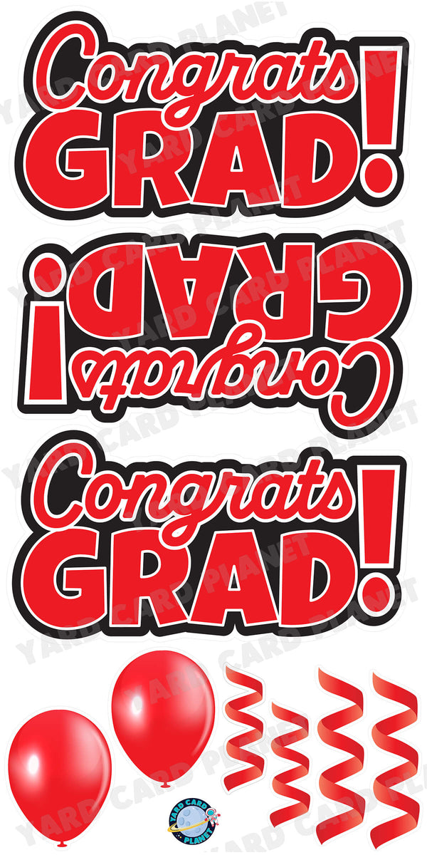 Red Congrats Grad EZ Quick Signs with Matching Balloons and Streamers Yard Card Flair Set