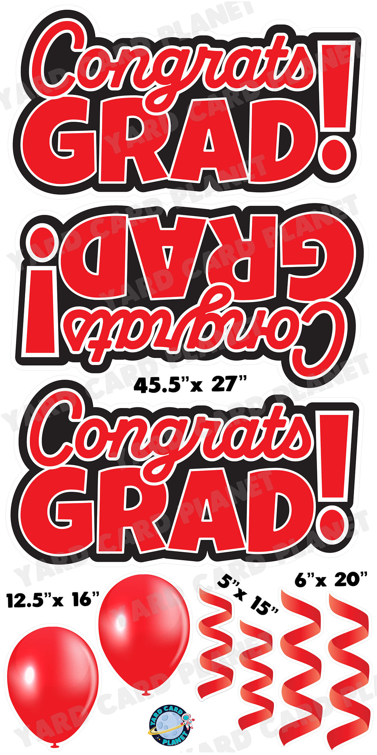 Red Congrats Grad EZ Quick Signs with Matching Balloons and Streamers Yard Card Flair Set