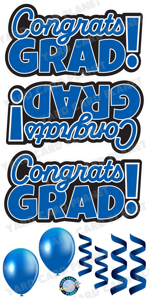 Blue Congrats Grad EZ Quick Signs with Matching Balloons and Streamers Yard Card Flair Set