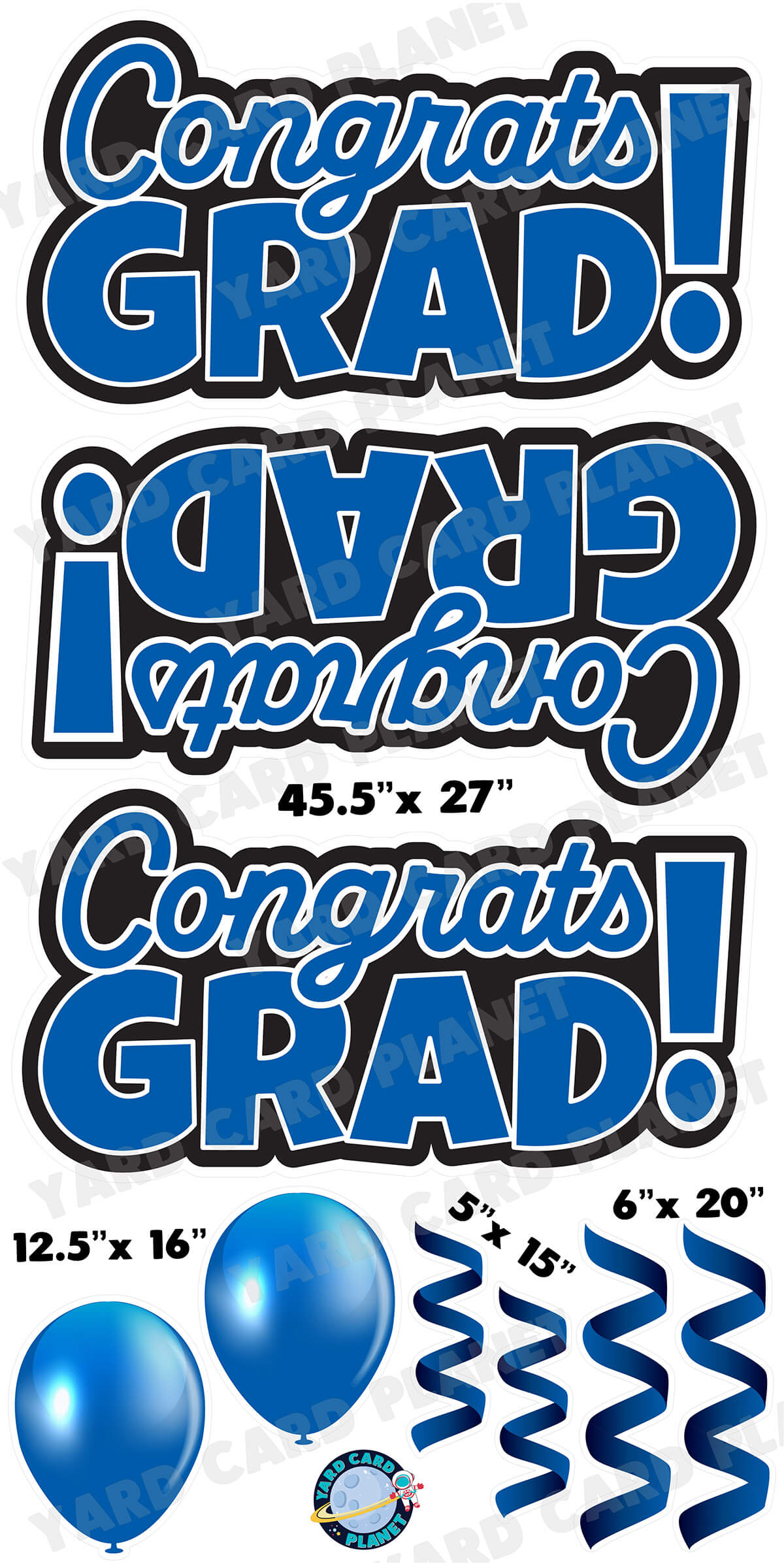 Blue Congrats Grad EZ Quick Signs with Matching Balloons and Streamers Yard Card Flair Set