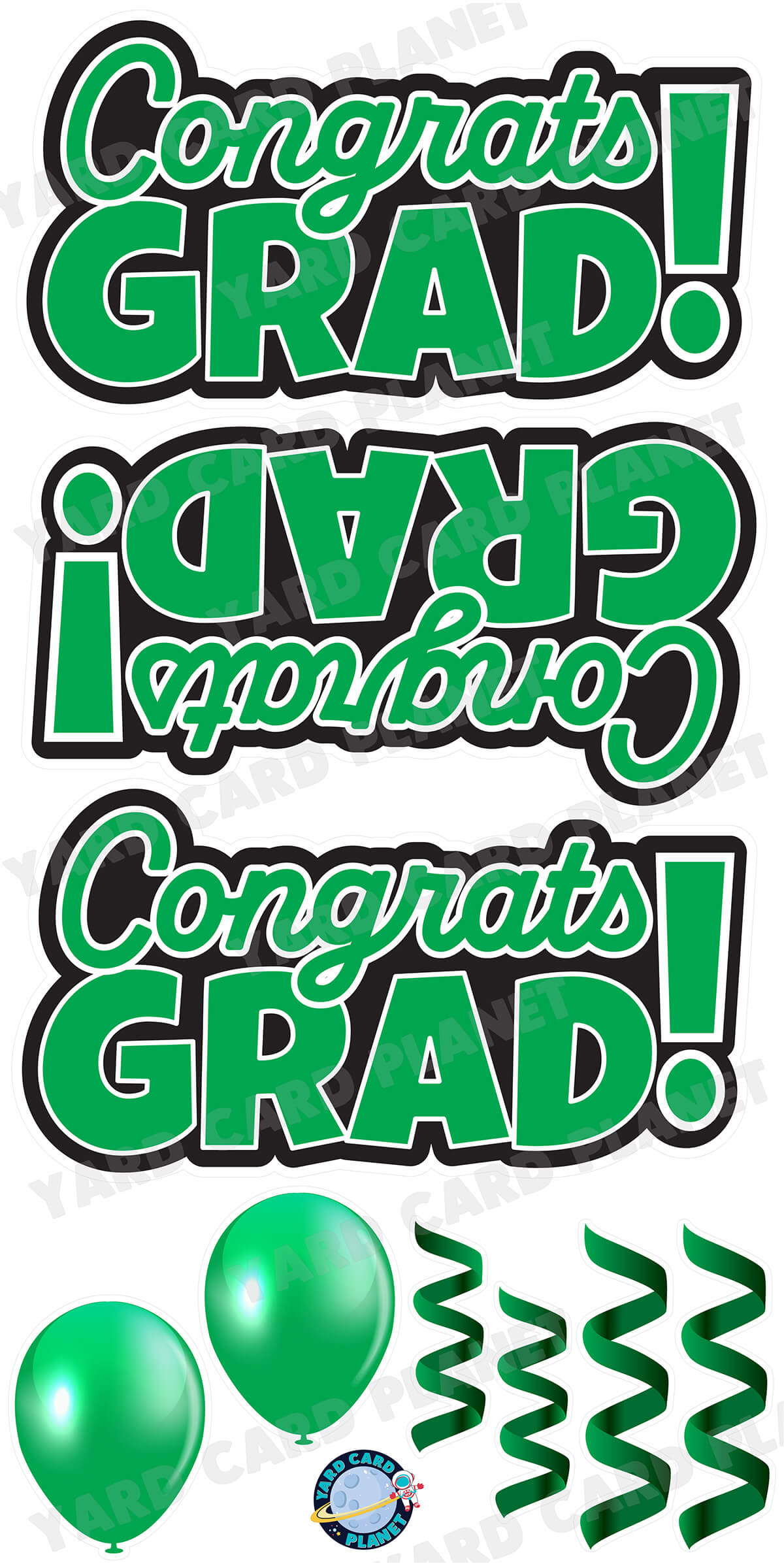 Green Congrats Grad EZ Quick Signs with Matching Balloons and Streamers Yard Card Flair Set