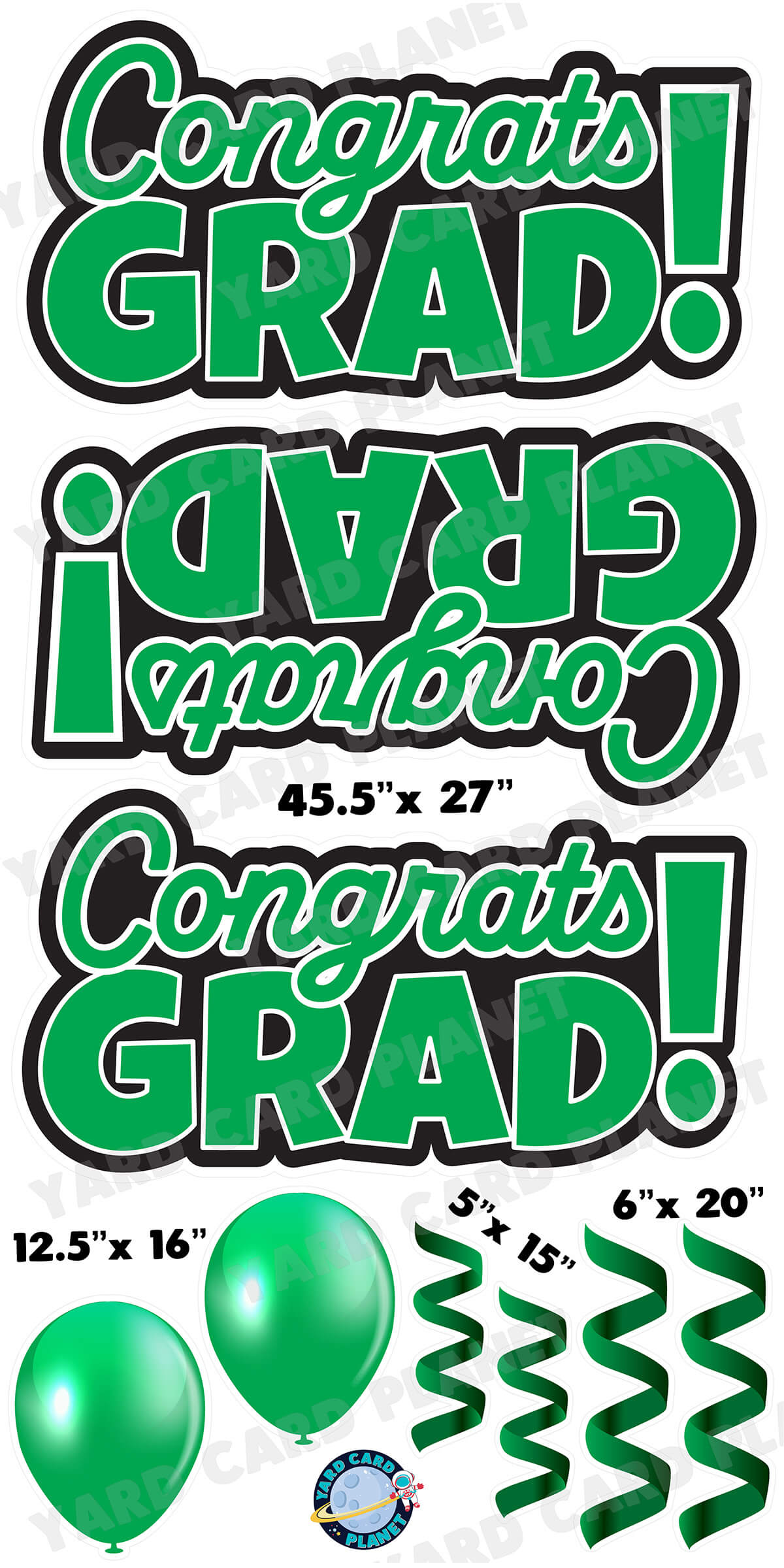 Green Congrats Grad EZ Quick Signs with Matching Balloons and Streamers Yard Card Flair Set