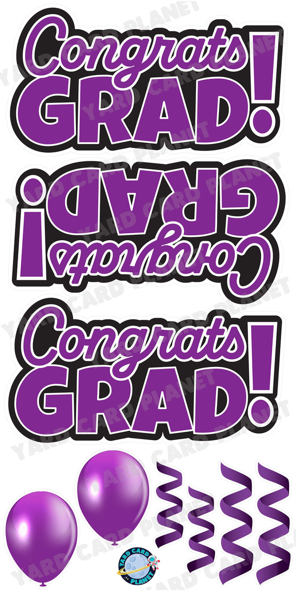 Purple Congrats Grad EZ Quick Signs with Matching Balloons and Streamers Yard Card Flair Set