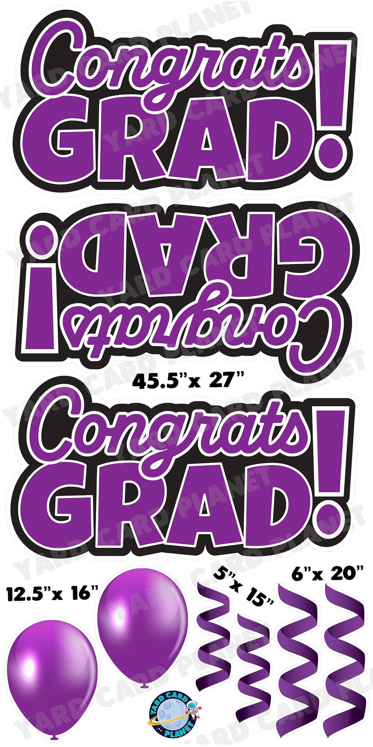 Purple Congrats Grad EZ Quick Signs with Matching Balloons and Streamers Yard Card Flair Set