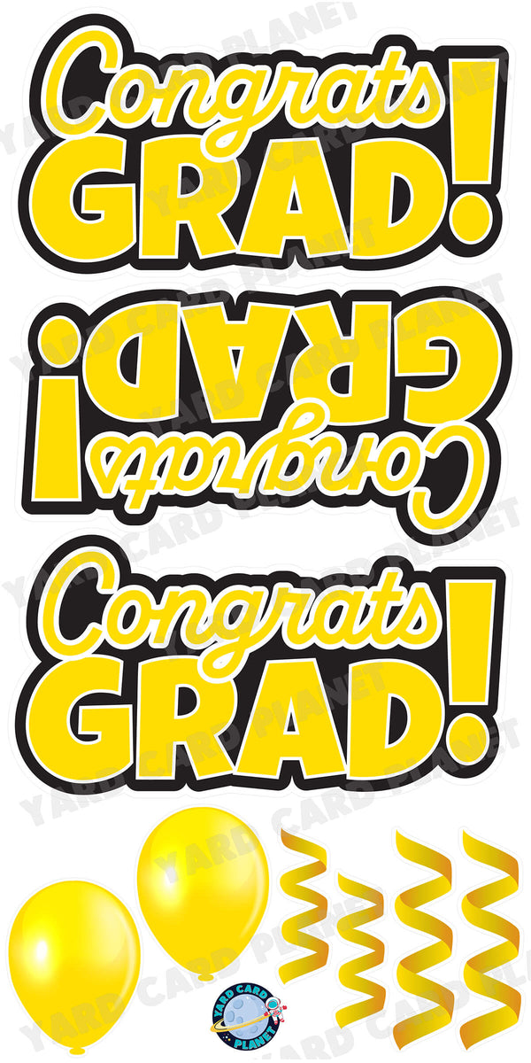 Yellow Congrats Grad EZ Quick Signs with Matching Balloons and Streamers Yard Card Flair Set