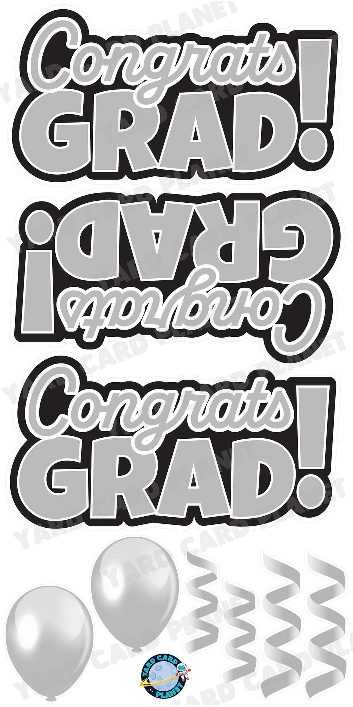 Grey Congrats Grad EZ Quick Signs with Matching Balloons and Streamers Yard Card Flair Set