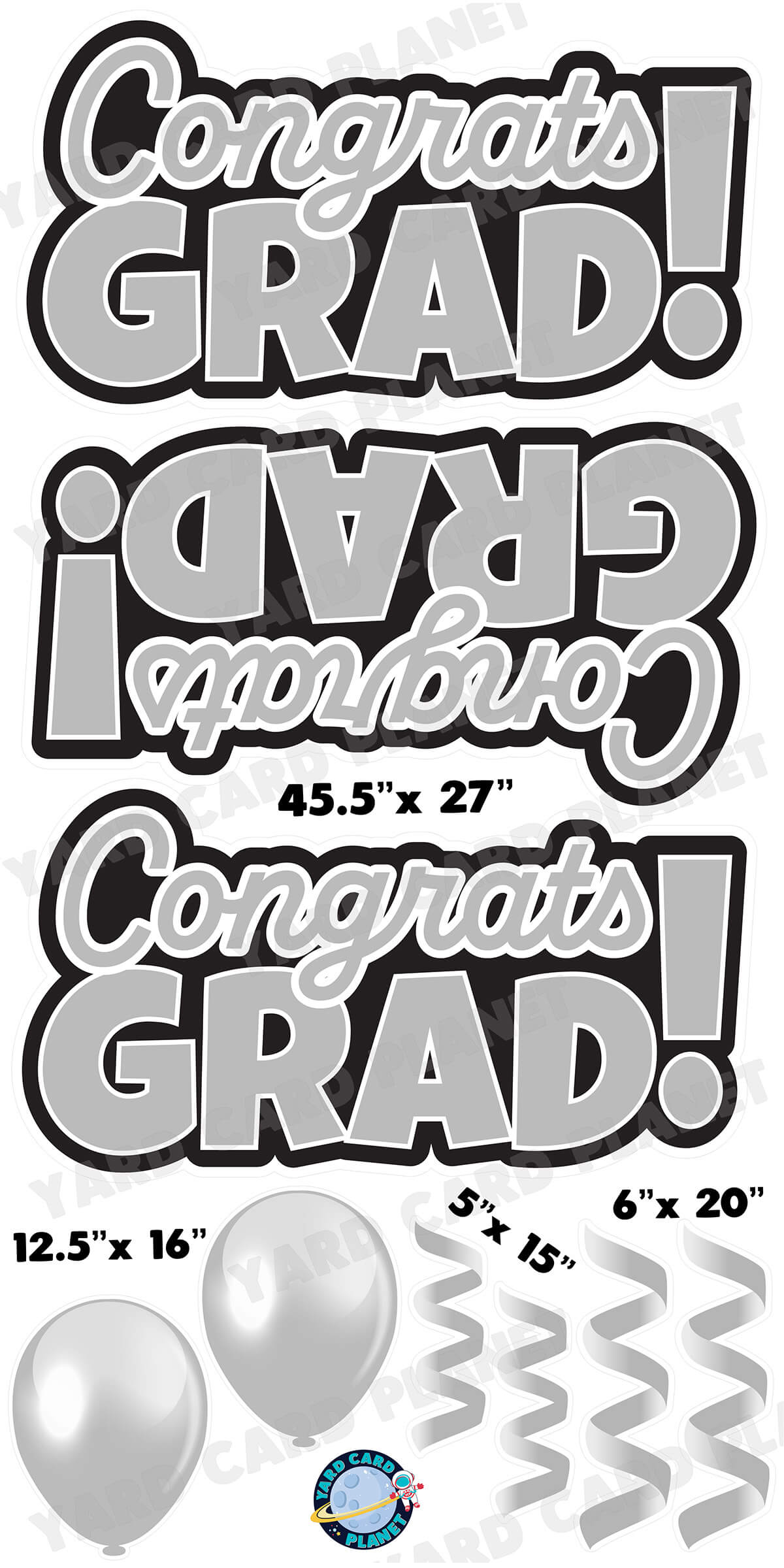 Grey Congrats Grad EZ Quick Signs with Matching Balloons and Streamers Yard Card Flair Set