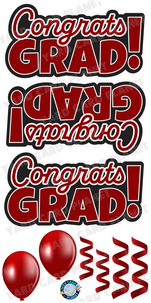 Maroon Congrats Grad EZ Quick Signs with Matching Balloons and Streamers Yard Card Flair Set
