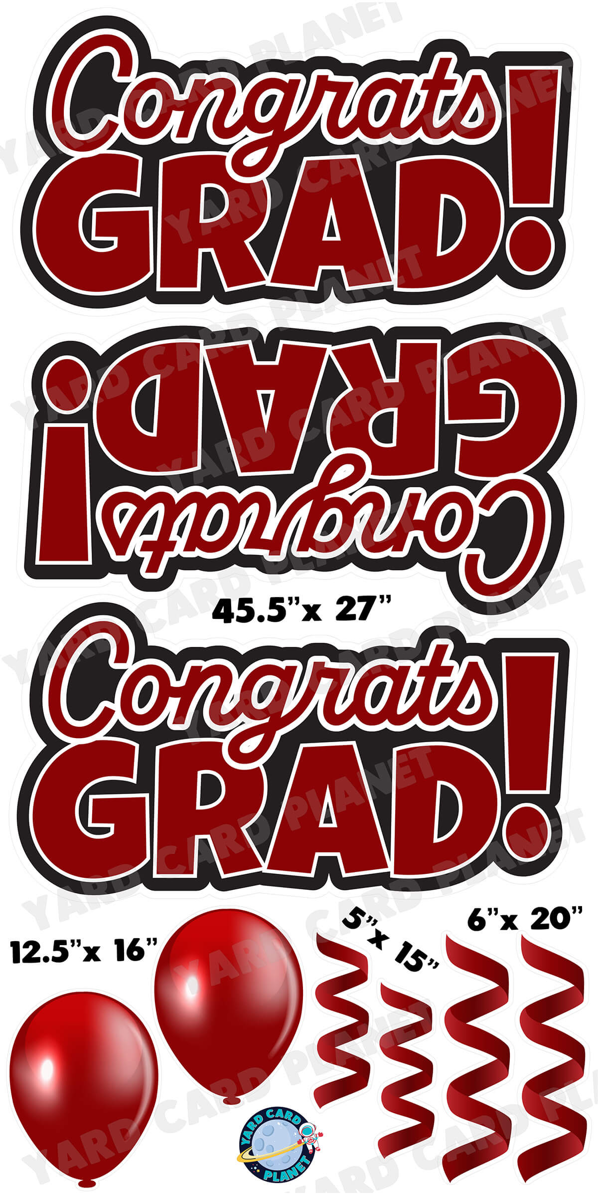 Maroon Congrats Grad EZ Quick Signs with Matching Balloons and Streamers Yard Card Flair Set