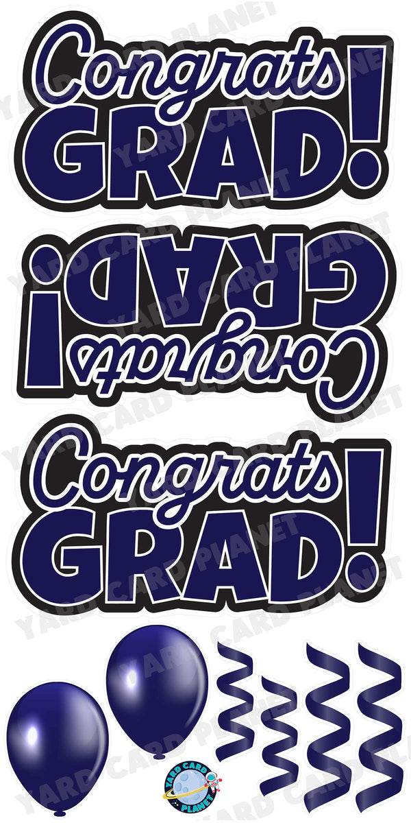 Navy Blue Congrats Grad EZ Quick Signs with Matching Balloons and Streamers Yard Card Flair Set