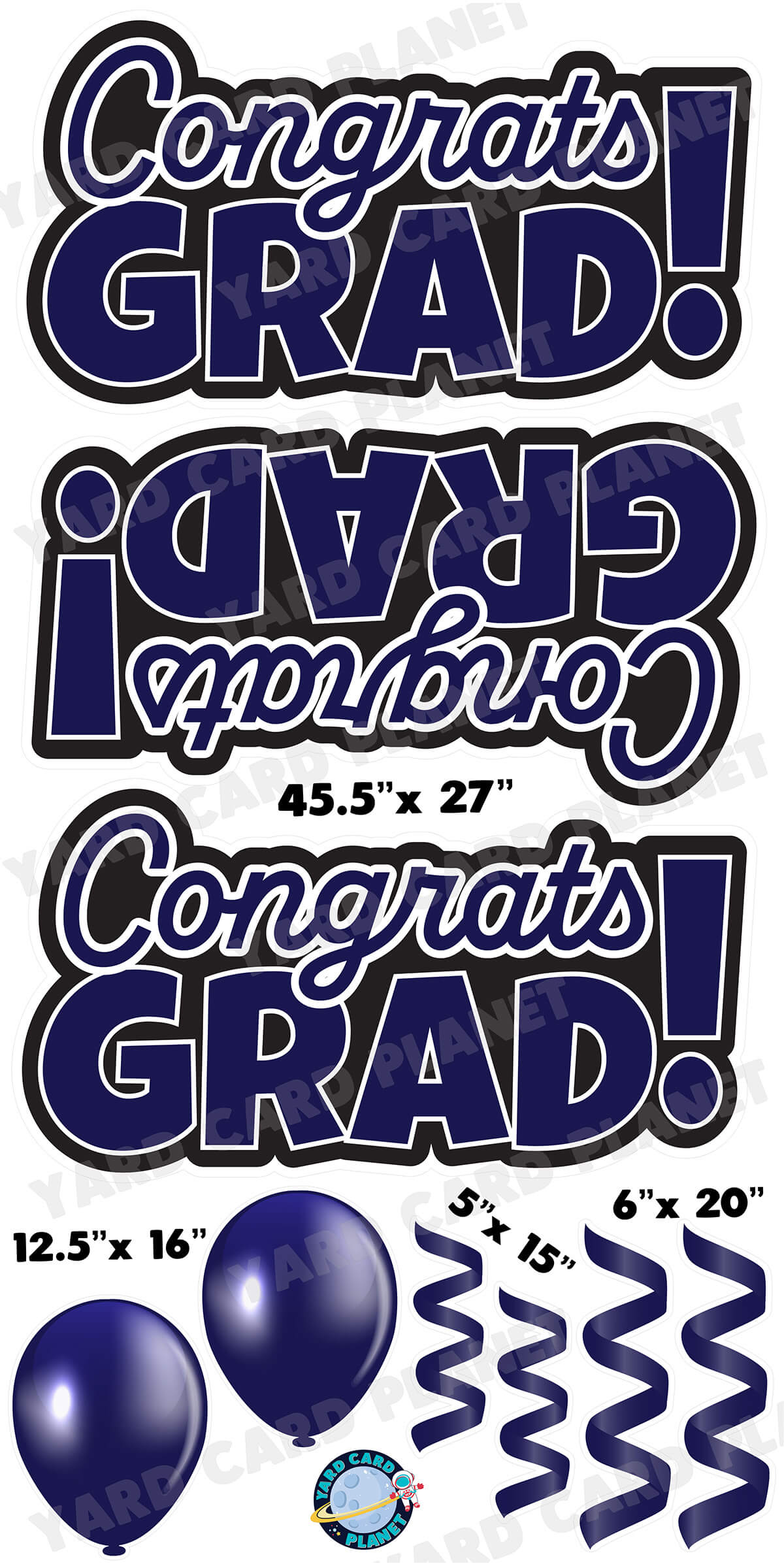 Navy Blue Congrats Grad EZ Quick Signs with Matching Balloons and Streamers Yard Card Flair Set