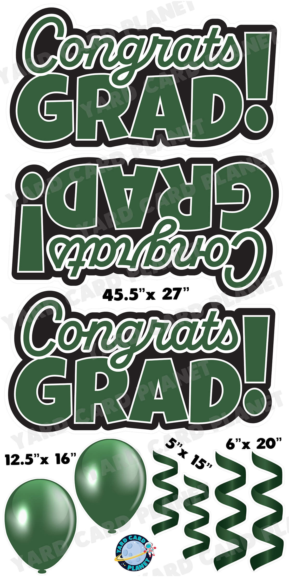 Hunter Green Congrats Grad EZ Quick Signs with Matching Balloons and Streamers Yard Card Flair Set