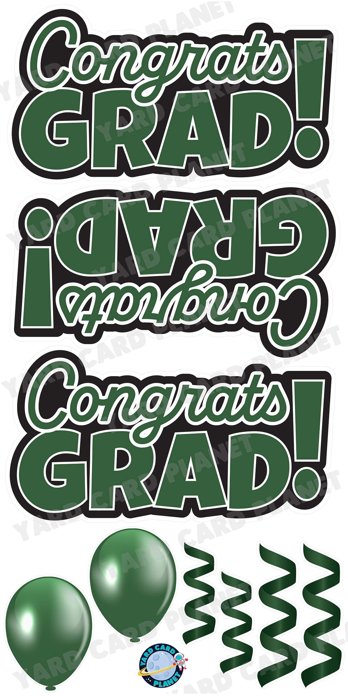 Hunter Green Congrats Grad EZ Quick Signs with Matching Balloons and Streamers Yard Card Flair Set