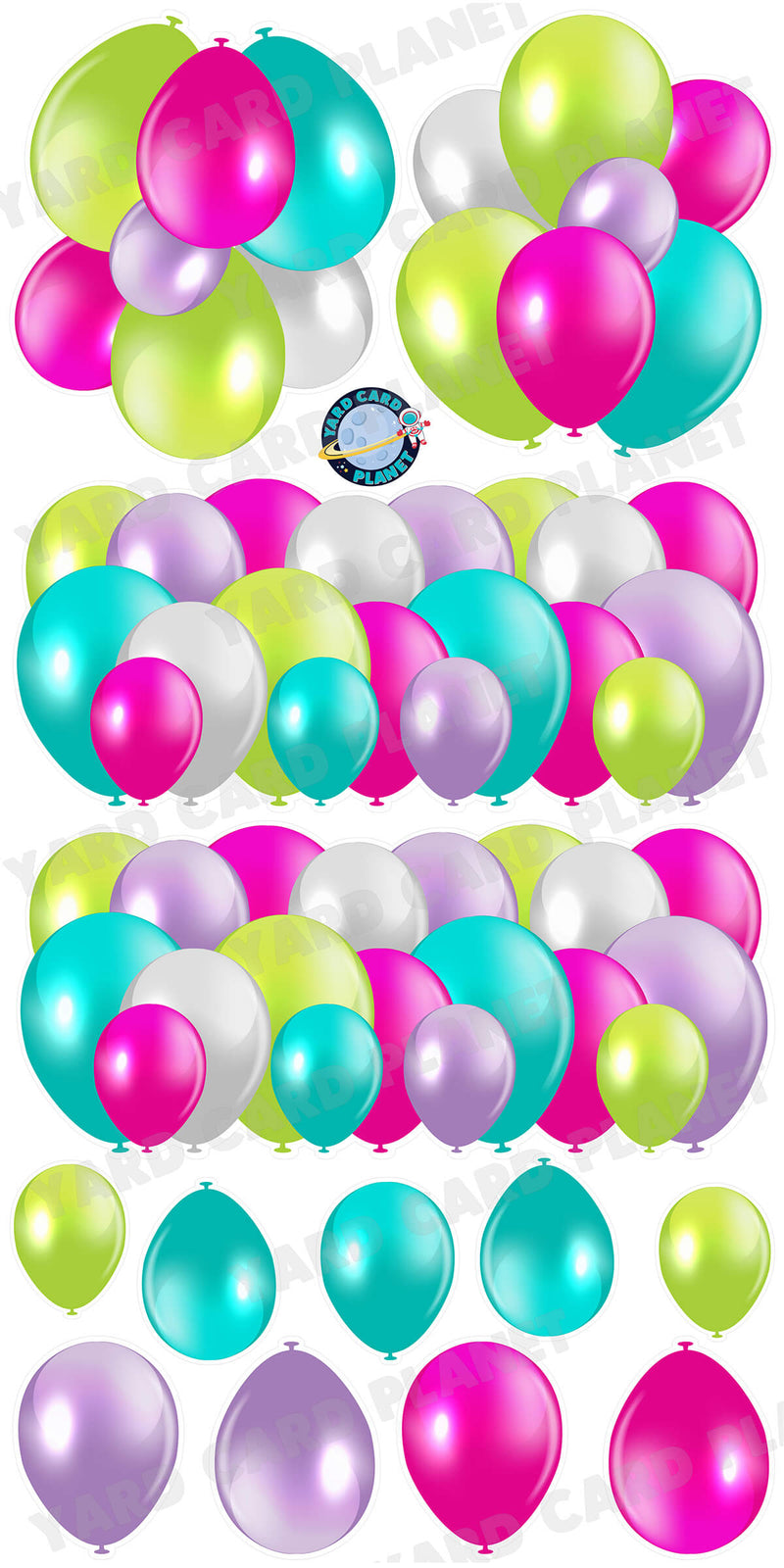 Pastel Multi-Colored Balloon Panels, Bouquets and Singles Yard Card Set
