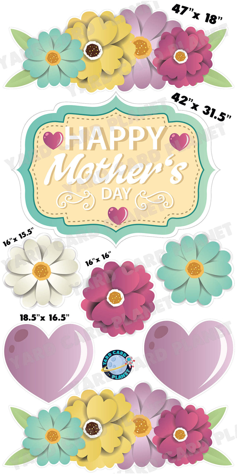 Happy Mother's Day EZ Quick Sign and Floral Panels Yard Card Flair Set