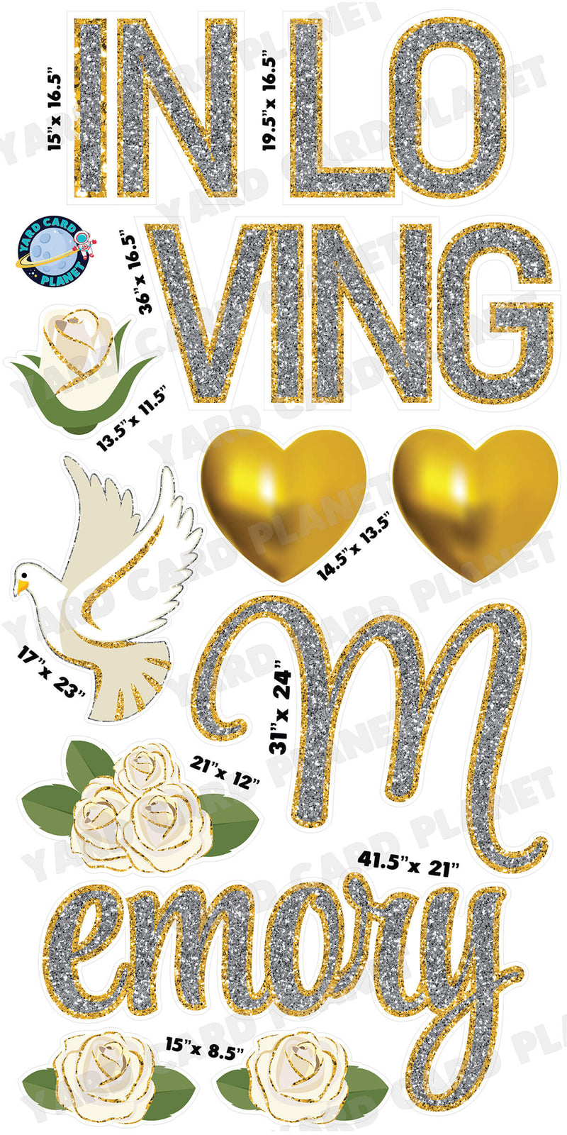 Gold and Silver Glitter In Loving Memory EZ Quick Set and Yard Card Flair Set