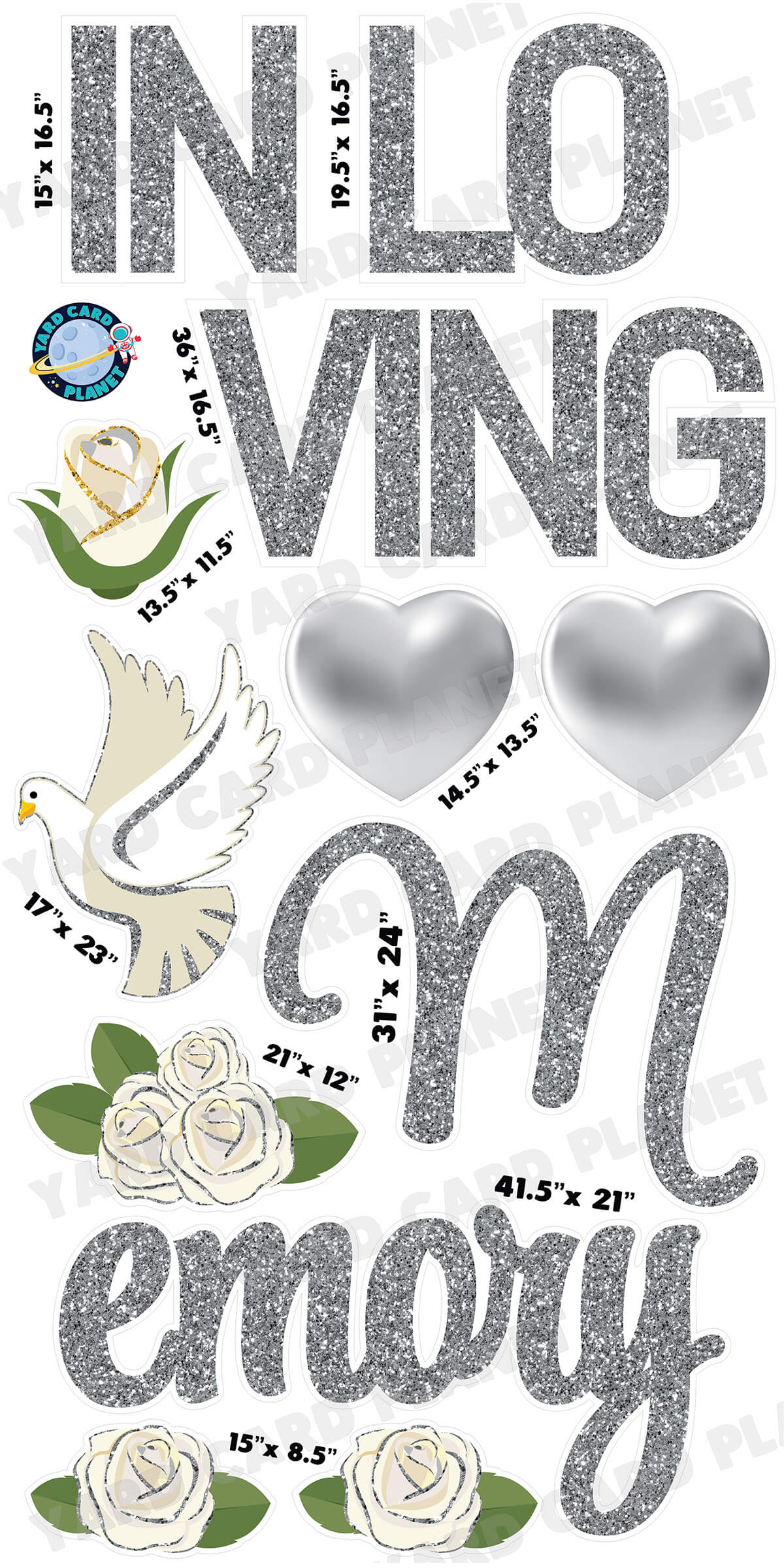 Silver Glitter In Loving Memory EZ Quick Set and Yard Card Flair Set