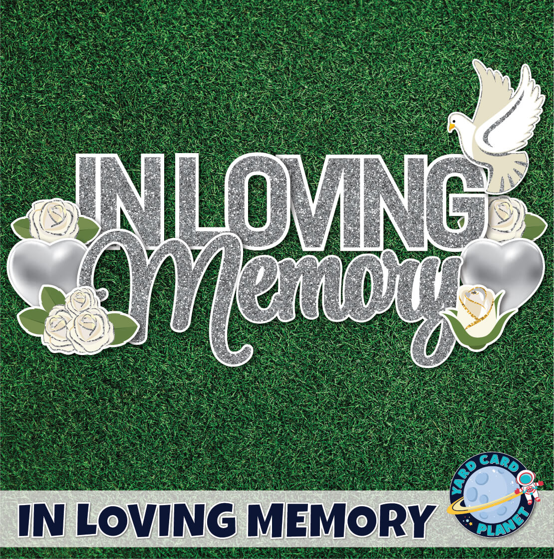 Silver Glitter In Loving Memory EZ Quick Set and Yard Card Flair Set