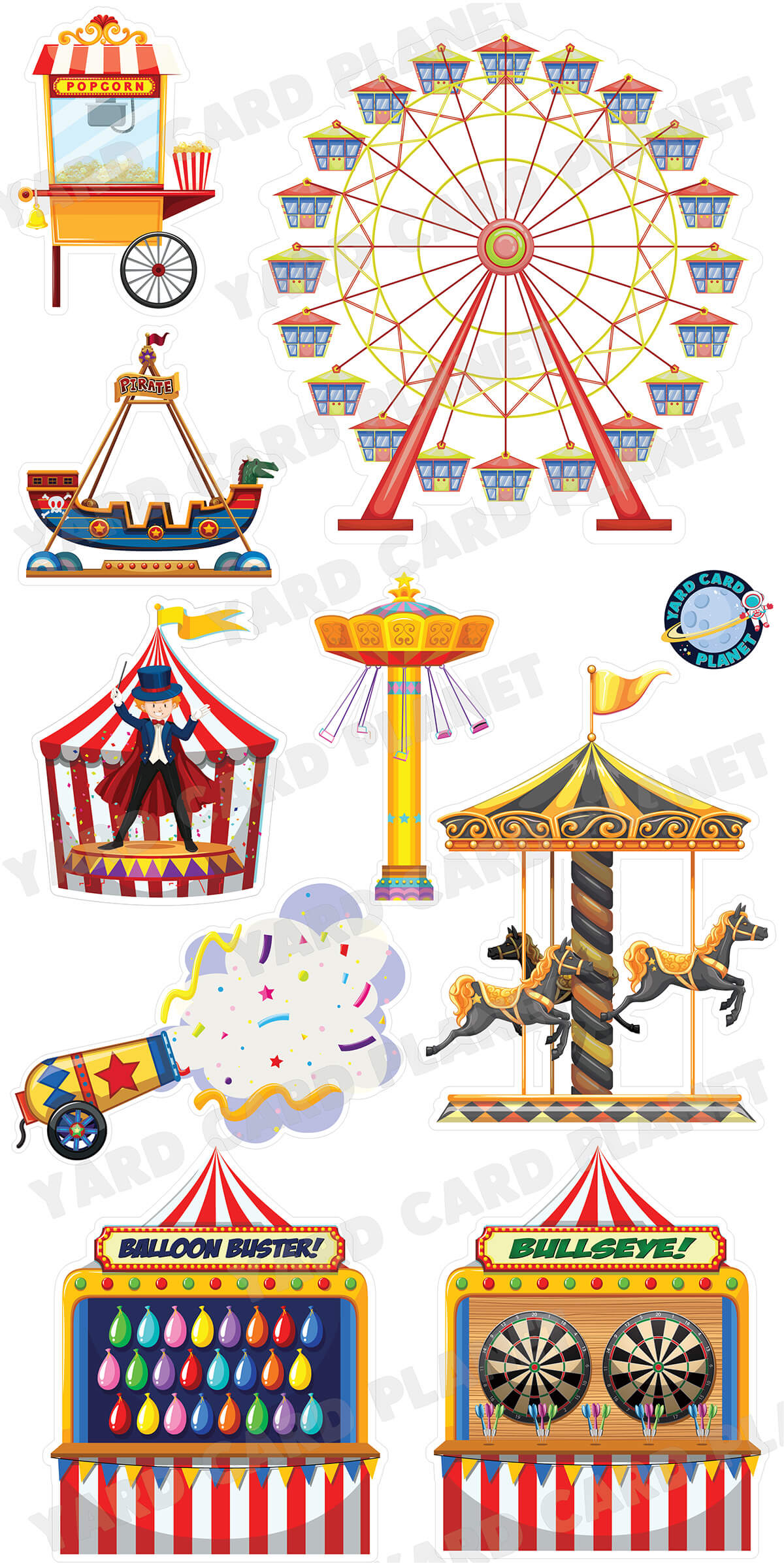 Carnival and Circus Fun Yard Card Flair Set