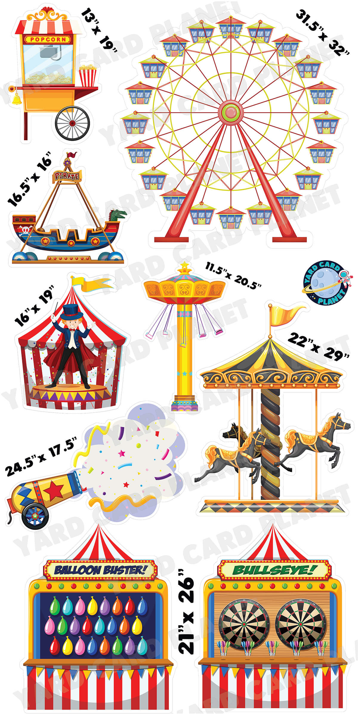 Carnival and Circus Fun Yard Card Flair Set