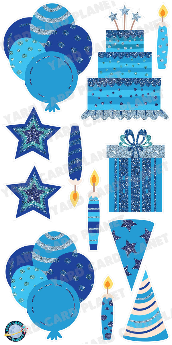 Blue Glitter Birthday Essentials Yard Card Flair Set