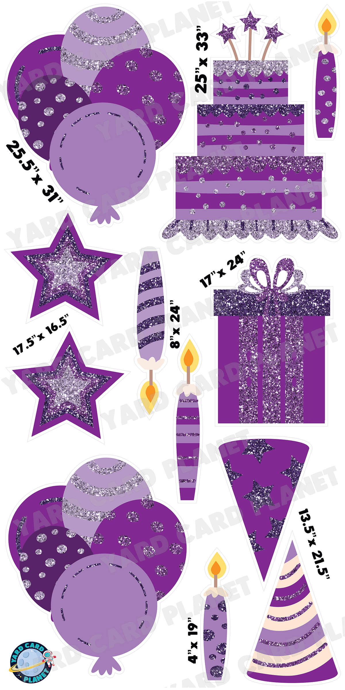 Purple Glitter Birthday Essentials Yard Card Flair Set