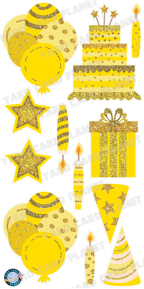 Yellow Glitter Birthday Essentials Yard Card Flair Set