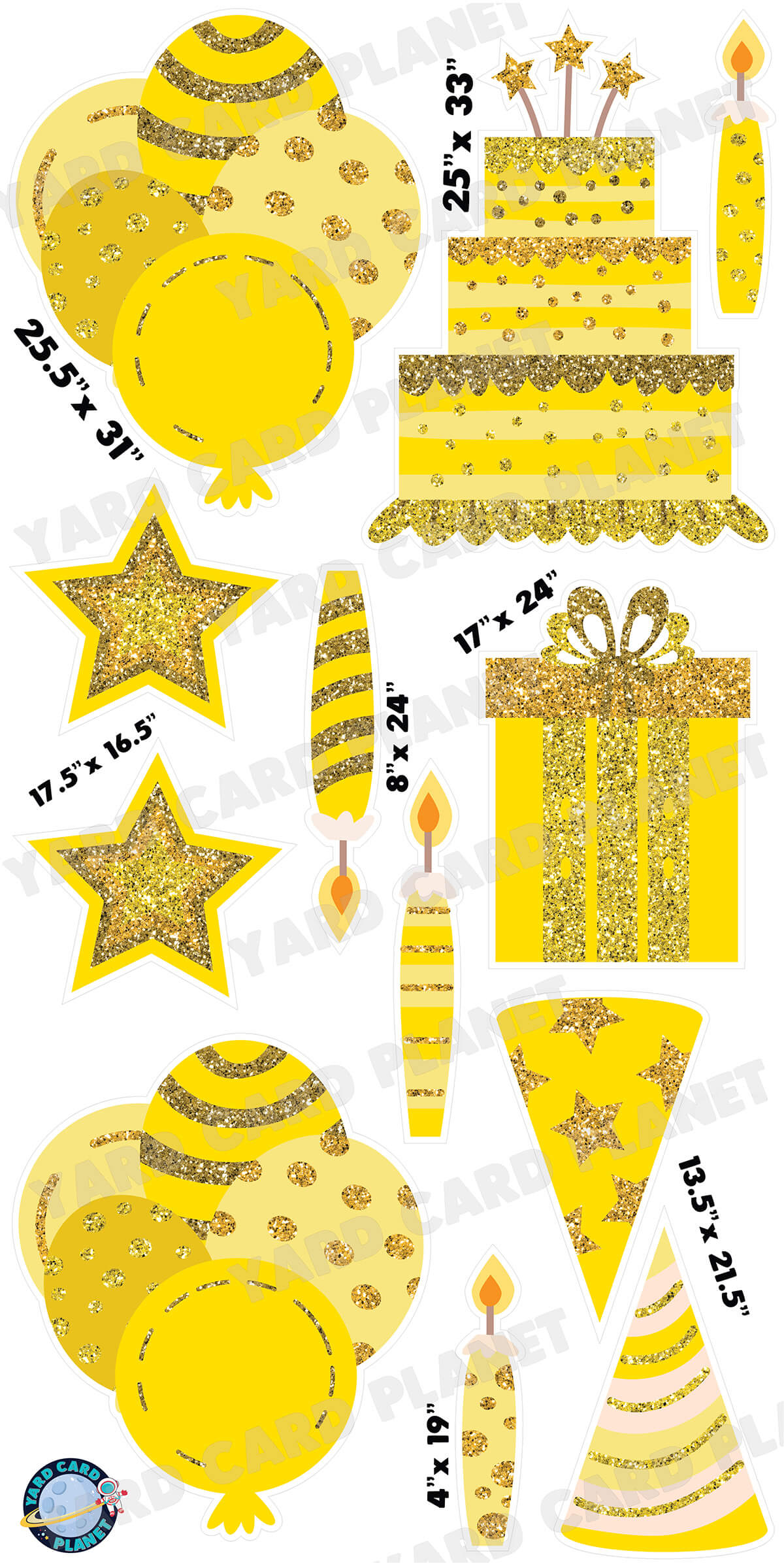 Yellow Glitter Birthday Essentials Yard Card Flair Set